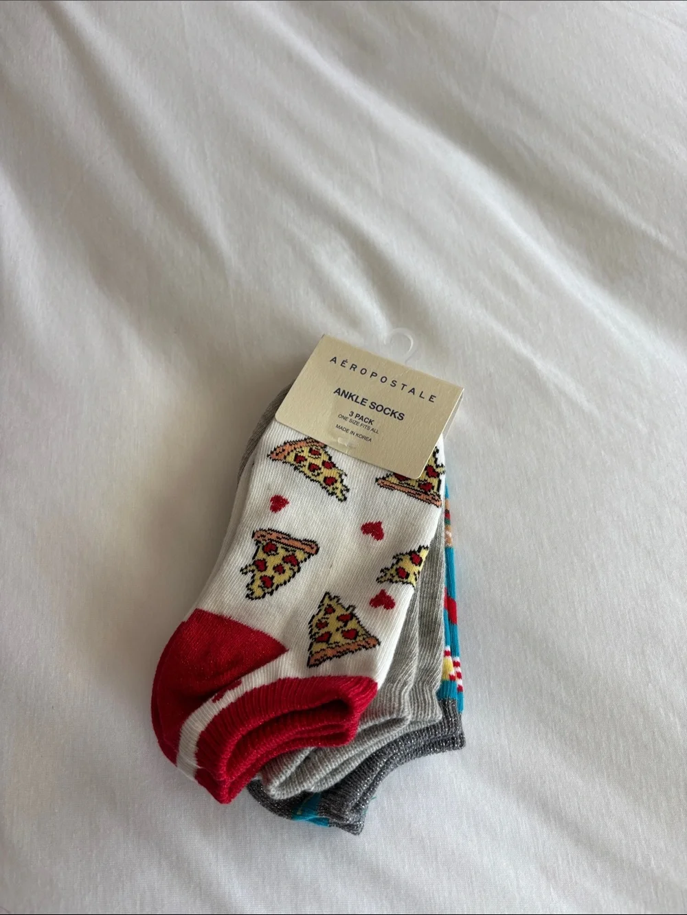 Aeropostale Ladies Graphic Ankle Socks - Pizza, Grey & Burger w Fries (3-Pack)